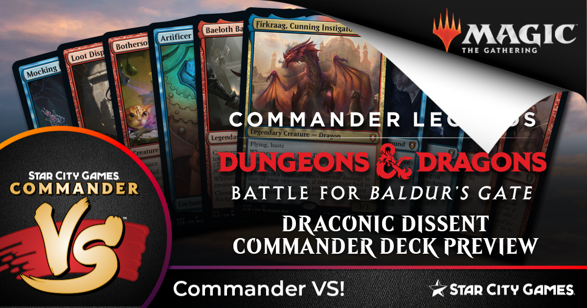 mtg draconic dissent card list Magic: The Gathering Commander Legends: Battle for Baldur's Gate Commander Deck  + Collector Booster Sample Pack : Toys & Games your Collector Booster Sample Pack will be in English. [CBL] Draconian Dissent Full Decklist